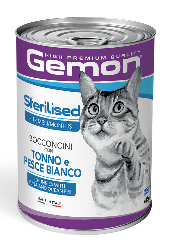 GEMON Sterilised Chunkies Tuna&amp;Ocean Fish Cat Wet Food 415g